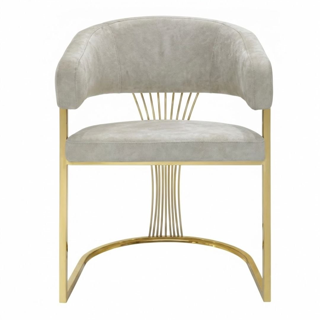 Cream Porado Leatheraire Dining Chair | Gold Frame Luxury Seating