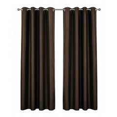 Chocolate Faux Silk Fully Lined Eyelet Curtains - 1 Pair,