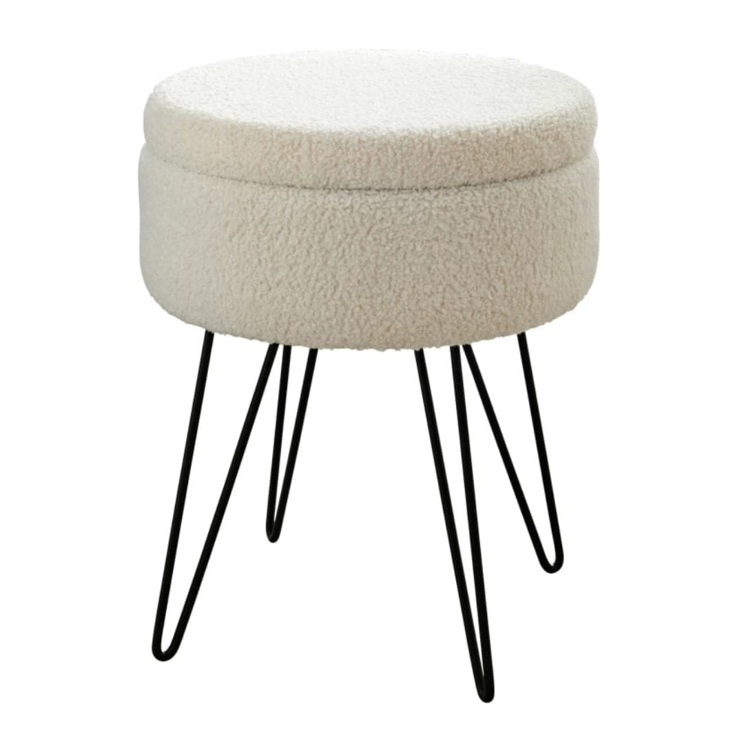 Orla White Teddy Storage Footstool – Boucle Ottoman with Storage