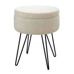 Orla White Teddy Storage Footstool – Boucle Ottoman with Storage