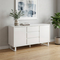 Moritz White High Gloss Sideboard 2 Door 3 Drawer Modern 145cm