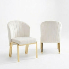 Set of 2 Beige Velvet Fabio Dining Chairs with Luxury Gold Frame