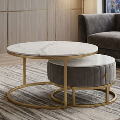 Melrose White Marble Nesting Coffee Tables Set of 2 with Storage