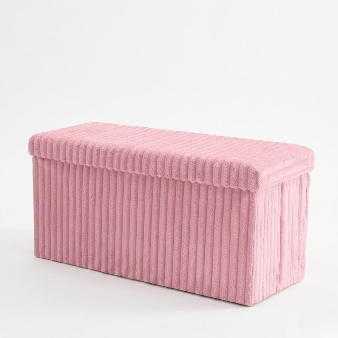 Gaveno Cavailia Pink Ribbed Storage Bench - 2 Seater Foldable Ottoman