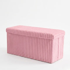 Gaveno Cavailia Pink Ribbed Storage Bench - 2 Seater Foldable Ottoman