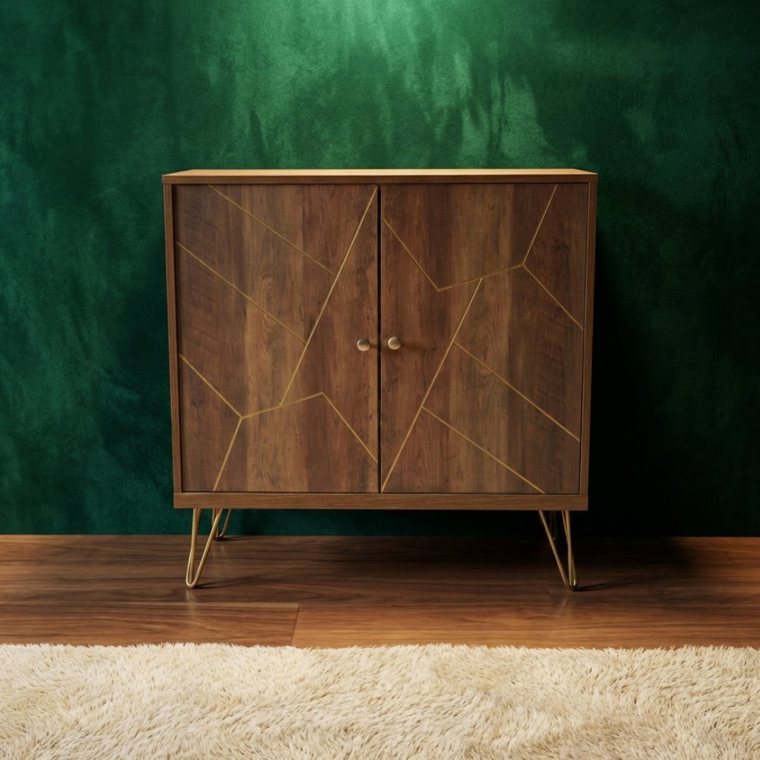 Flori Geometric Wood Sideboard 2 Door Gold Hairpin Legs 80cm