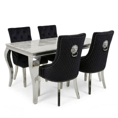 Sofia 1.5m Grey Marble Dining Table & 4 Black Minister Lion Chairs