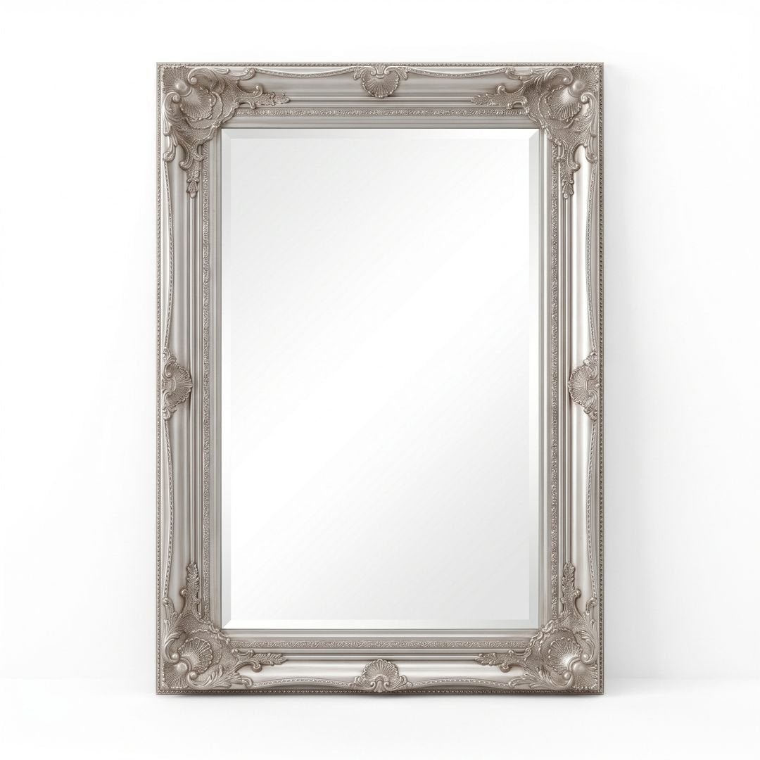 Vintage Antique Silver Wall Mirror 60x90cm Ornate Baroque Frame