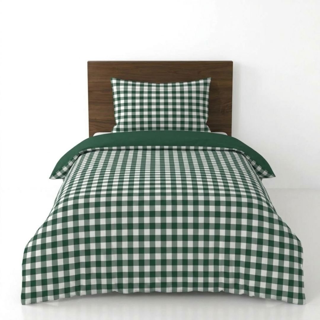 Gaveno Cavailia Forest Green Gingham Single Duvet Cover Bedding Set