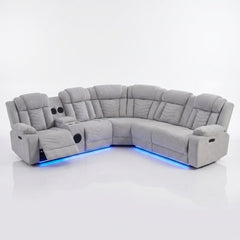 Rico Grey Fabric Electric Recliner Corner Sofa with LED & Bluetooth