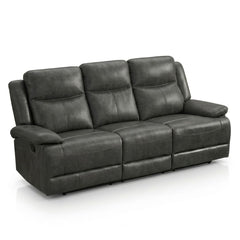 Casper Grey Leather 3 Seater Manual Recliner Sofa Cup Holders
