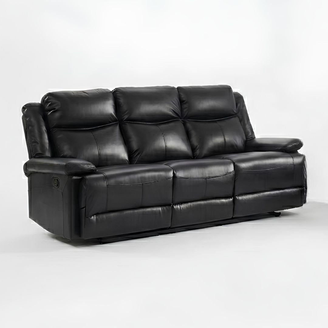 Casper Black Leather 3 Seater Manual Recliner Sofa Cup Holders