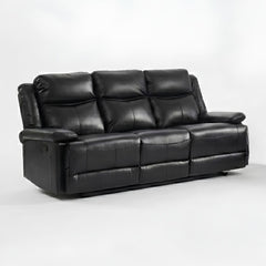 Casper Black Leather 3 Seater Manual Recliner Sofa Cup Holders