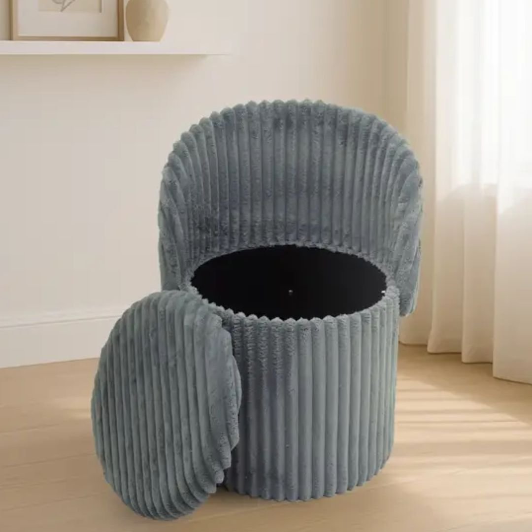 3 In 1 Grey Malibu Bouclé Ottoman Storage Stool - Modern Round Seat