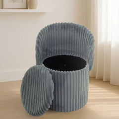 3 In 1 Grey Malibu Bouclé Ottoman Storage Stool - Modern Round Seat
