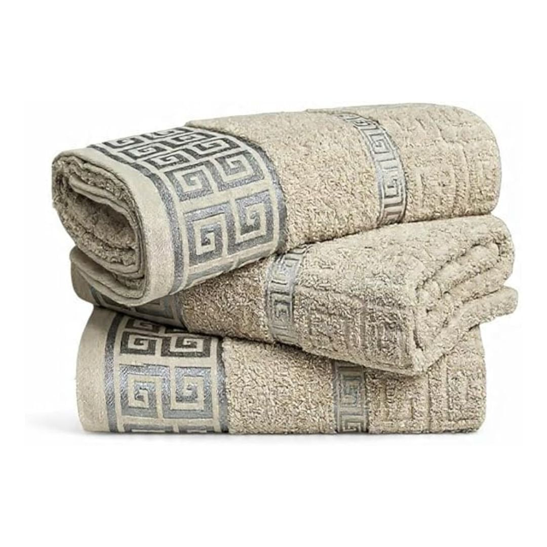 Snoozeville Odello Natural 100% Cotton Greek Design Bath Sheet