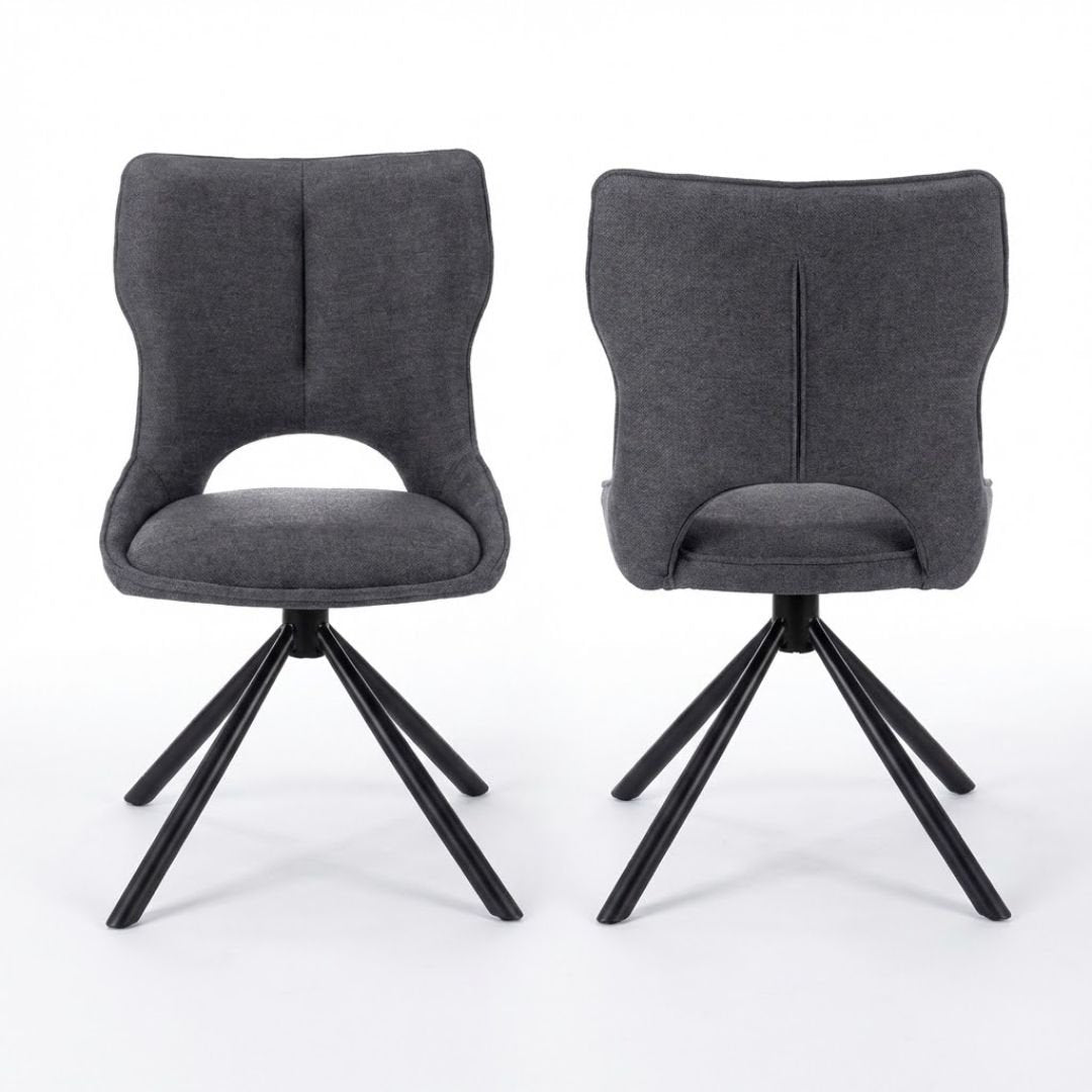 Set of 2 Grey Roseland 360 Swivel Dining Chairs | Modern Fabric
