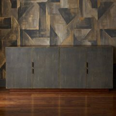 Kempton Walnut & Shagreen 4 Door Sideboard Brass Trim 160cm