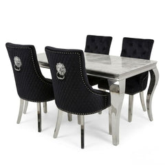 Sofia 1.2m Grey Marble Dining Table & 4 Black Minister Lion Chairs