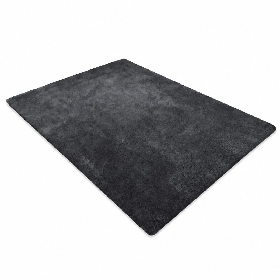 Charcoal Burton Rabbit Fur Soft Touch Rug Anti Slip Washable UK