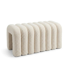 Large White Teddy Footstool – Plush Boucle Bench for Living Room