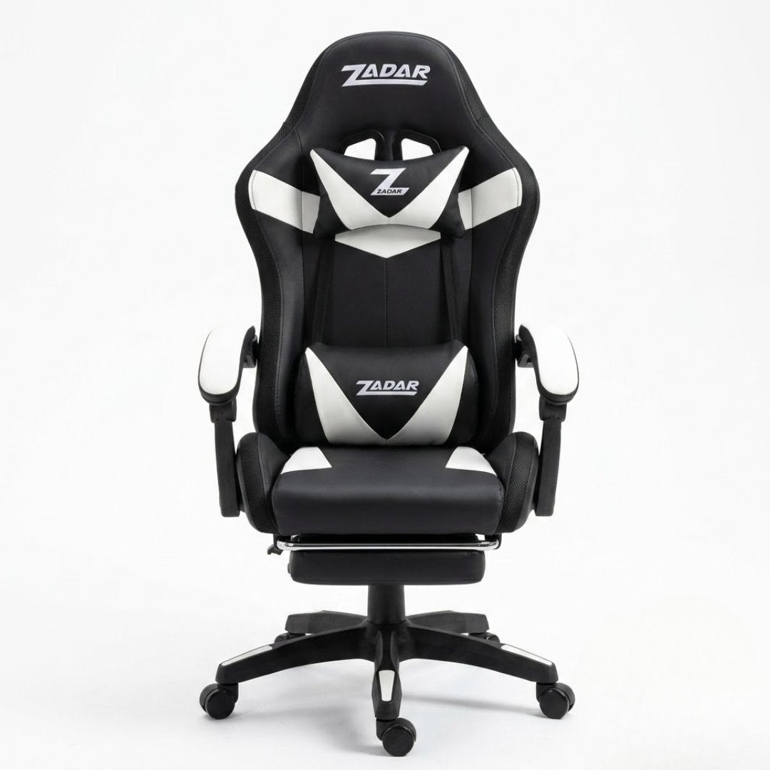 ZADAR White/Black Musical Gaming Chair with Bluetooth, RGB & Footrest
