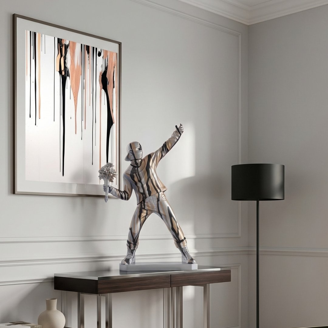 Home Luxe Modern Drip Art Flower Thrower Sculpture Figure | Silver