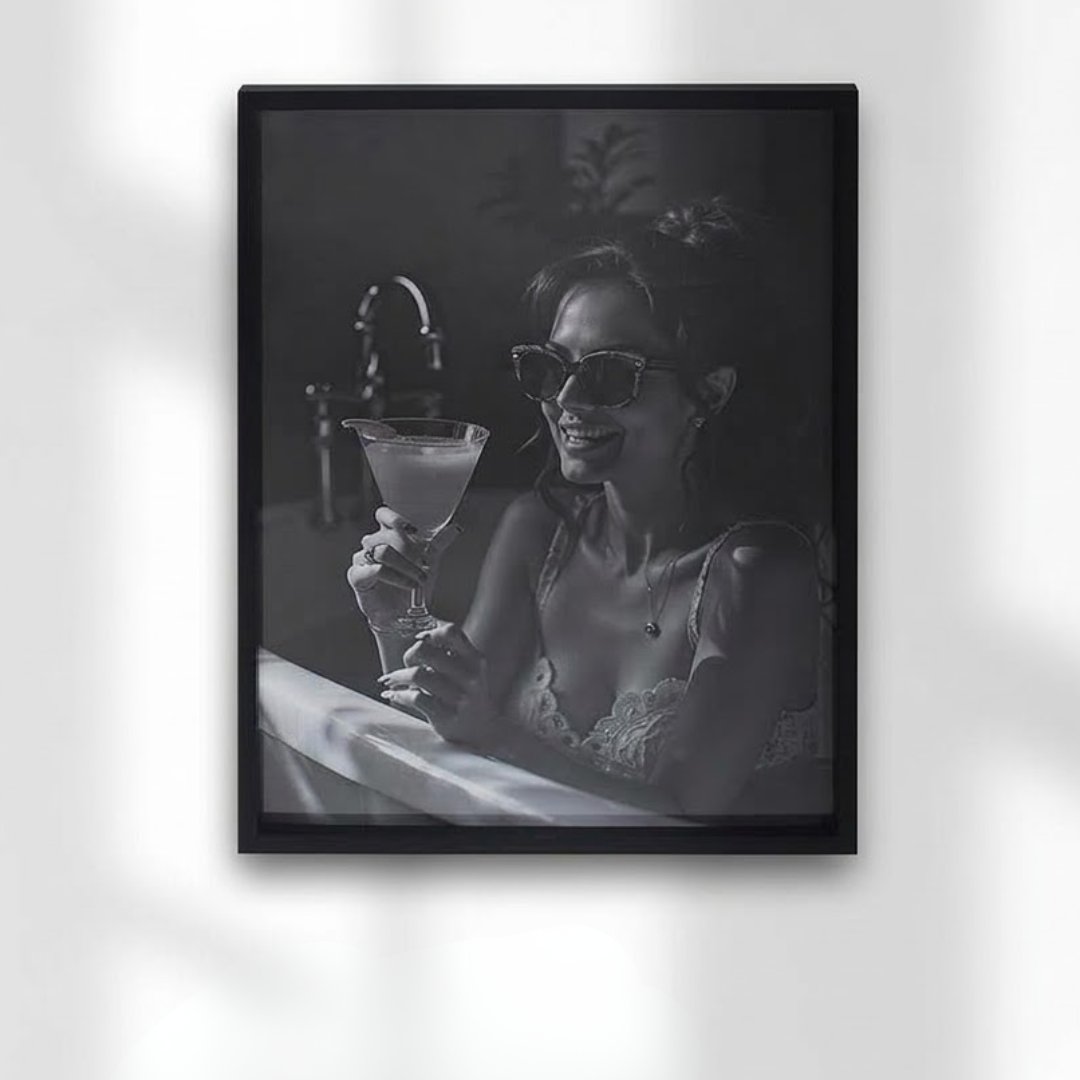 Home Luxe Woman In Bath Framed Wall Art Black & White Print 60X45Cm