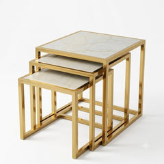 Massa Gold Nest of Tables Set of 3 Cream Marble Modern Side Tables