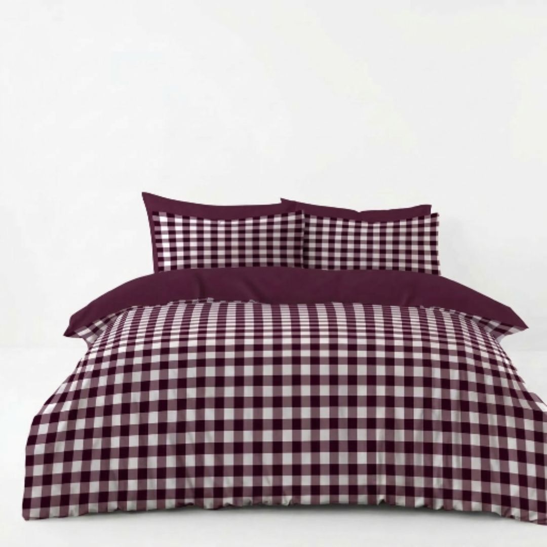 Gaveno Cavailia Mulberry Gingham Double Duvet Cover Bedding Set