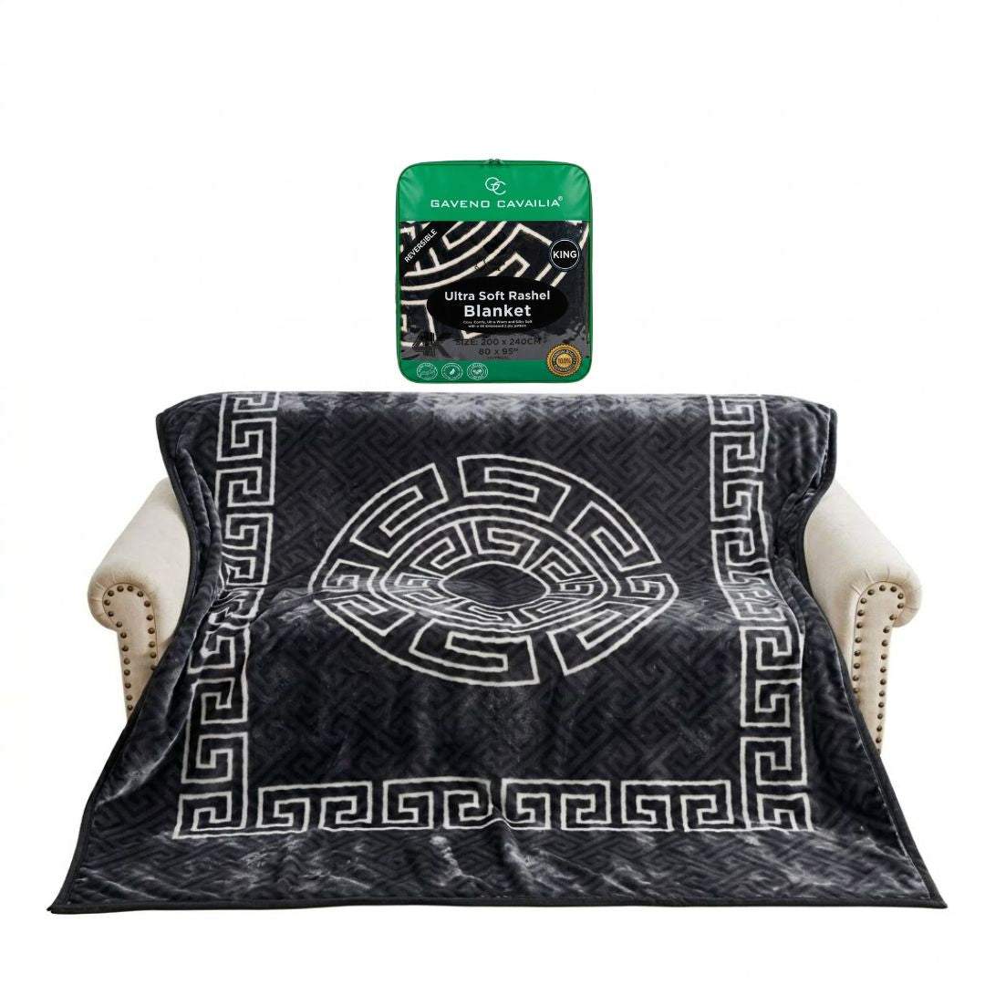 Gaveno Cavailia Charcoal Greek Key King Rashel Blanket 4kg Throw