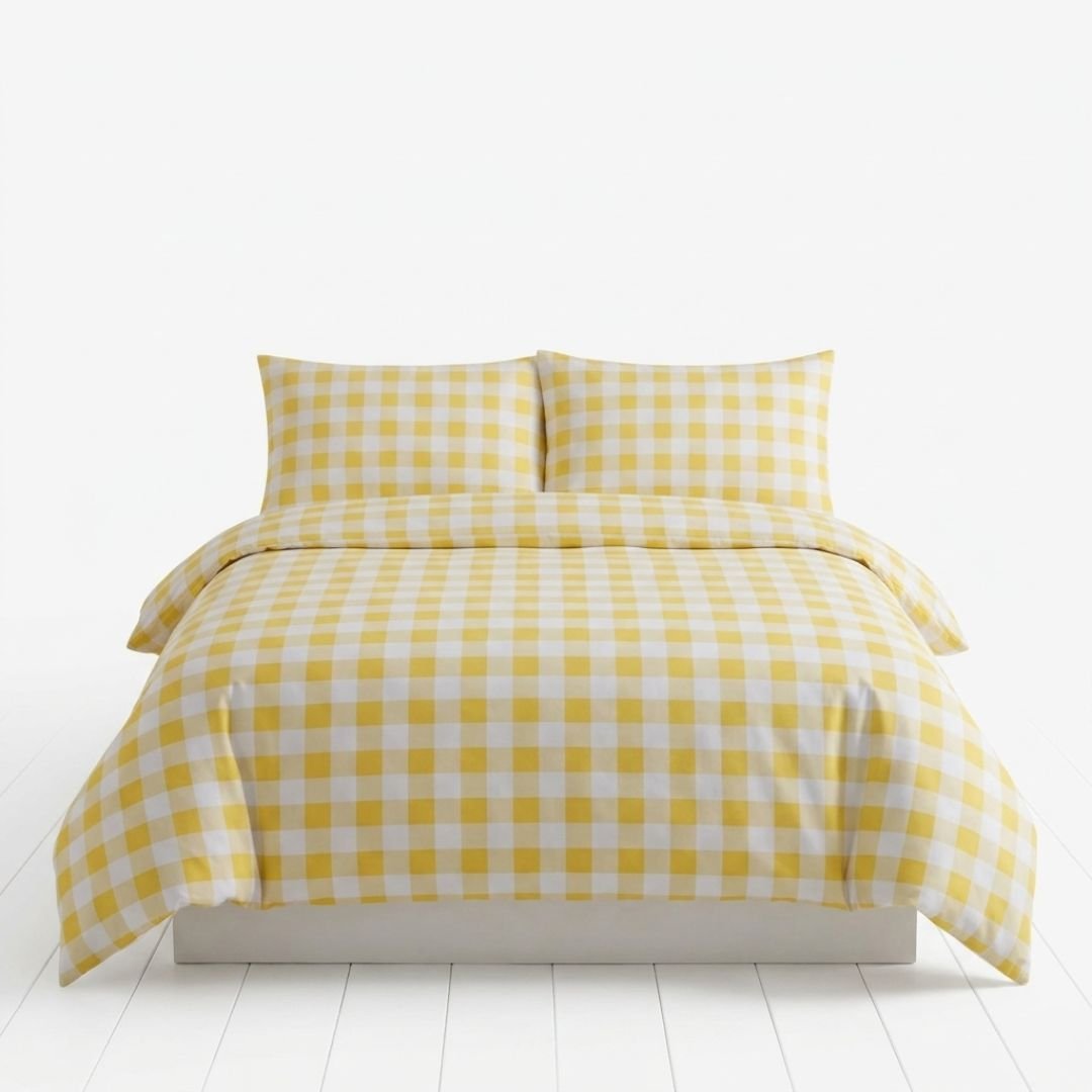 Gaveno Cavailia Ochre Gingham King Duvet Cover Microfibre Bed Set