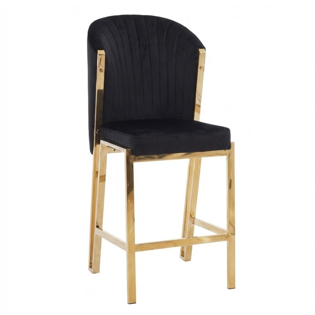 Fabio Black Velvet Barstool with Gold Frame | Luxury Breakfast Stool