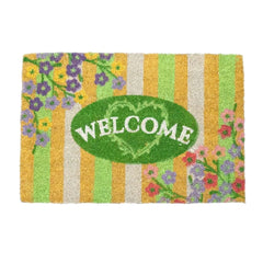 Floral Welcome Coir Doormat - Natural Coconut Fibre - 60x40cm