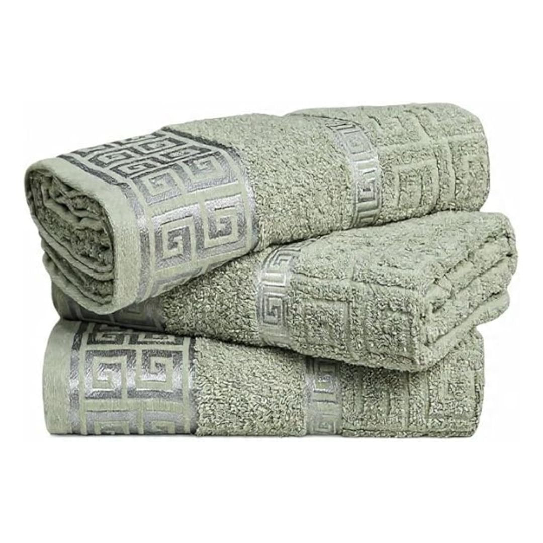 Snoozeville Odello Sage Green 100% Cotton Greek Design Bath Sheet
