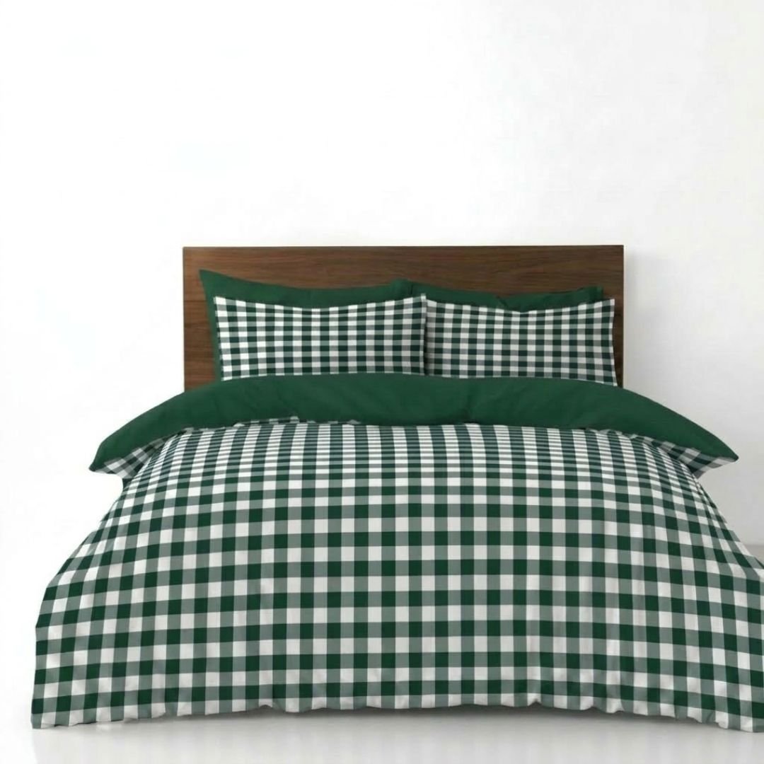Gaveno Cavailia Forest Green Gingham King Duvet Cover Bedding Set