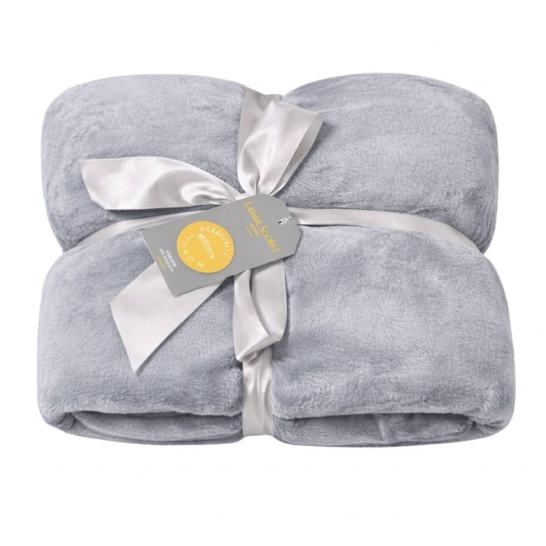 Grey Flannel Sherpa Throw - 150 x 200cm Soft Cosy Bed & Sofa Blanket