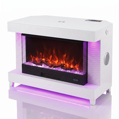 White Corner Fireplace TV Unit with LED Lights & Bluetooth Speakers