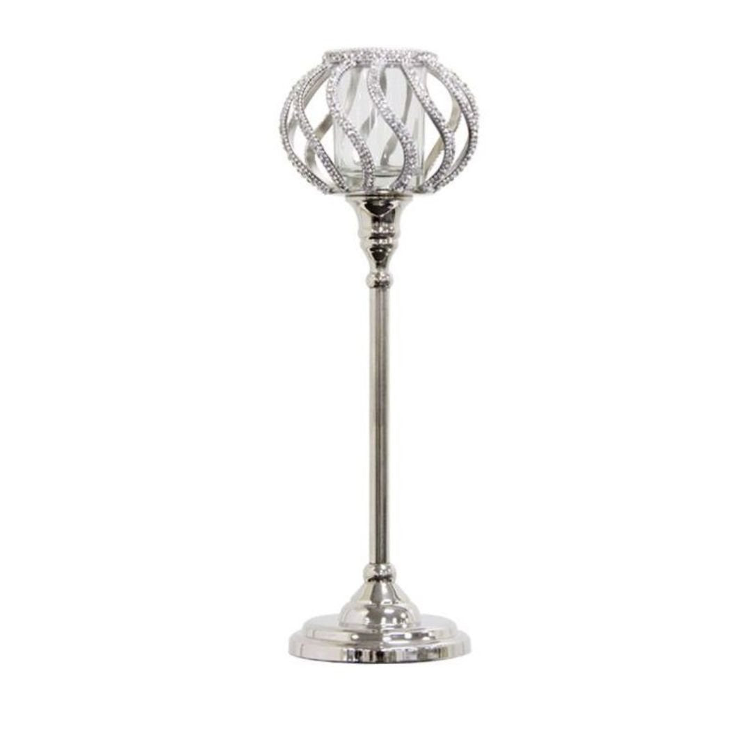 Large 42cm Sparkle Gem Nickel Candle Stick Holder Table Decoration