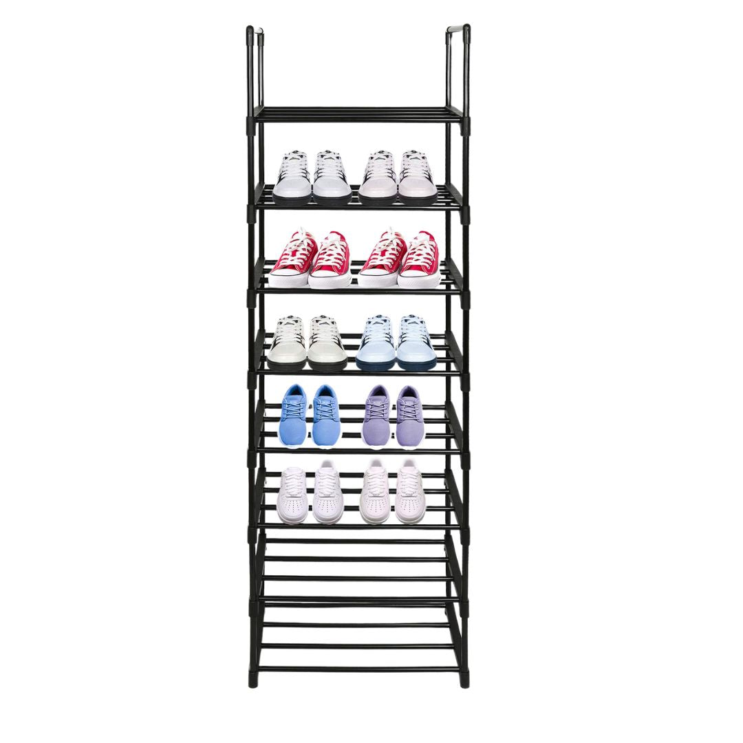 About Home 8 Tier Stackable Shoe Rack - Black Space Saving Storage