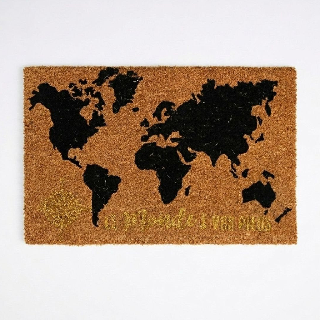World Map Coir Door Mat - Natural Coconut Fibre Non-Slip Entryway Mat