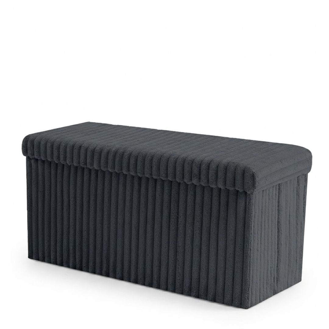 Gaveno Cavailia Charcoal Ribbed Storage Bench - Foldable 2 Seater Box