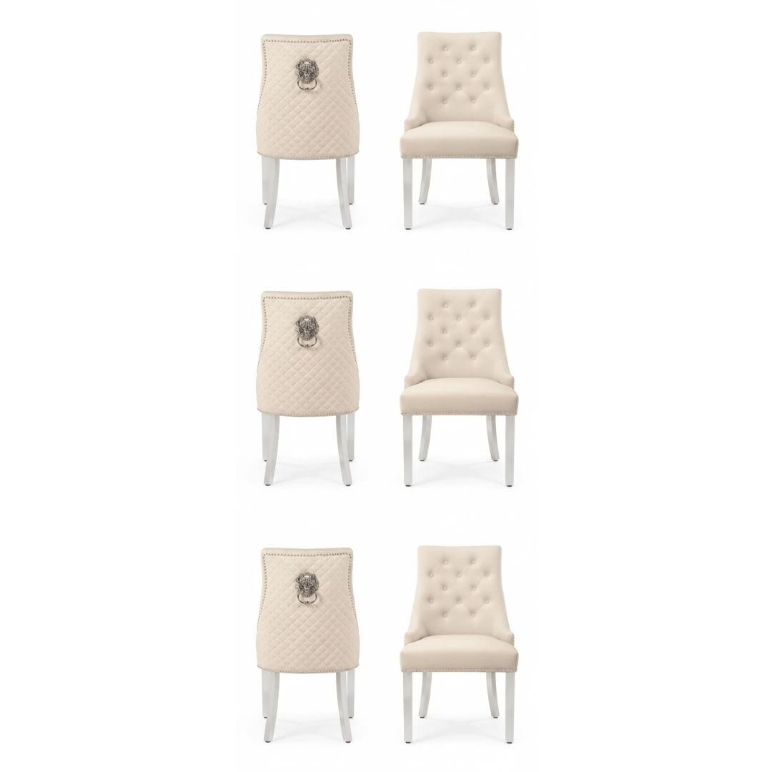 Set of 6 Minister Mink Brushed Velvet Lion Knocker Chairs with Pearls