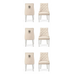 Set of 6 Minister Mink Brushed Velvet Lion Knocker Chairs with Pearls