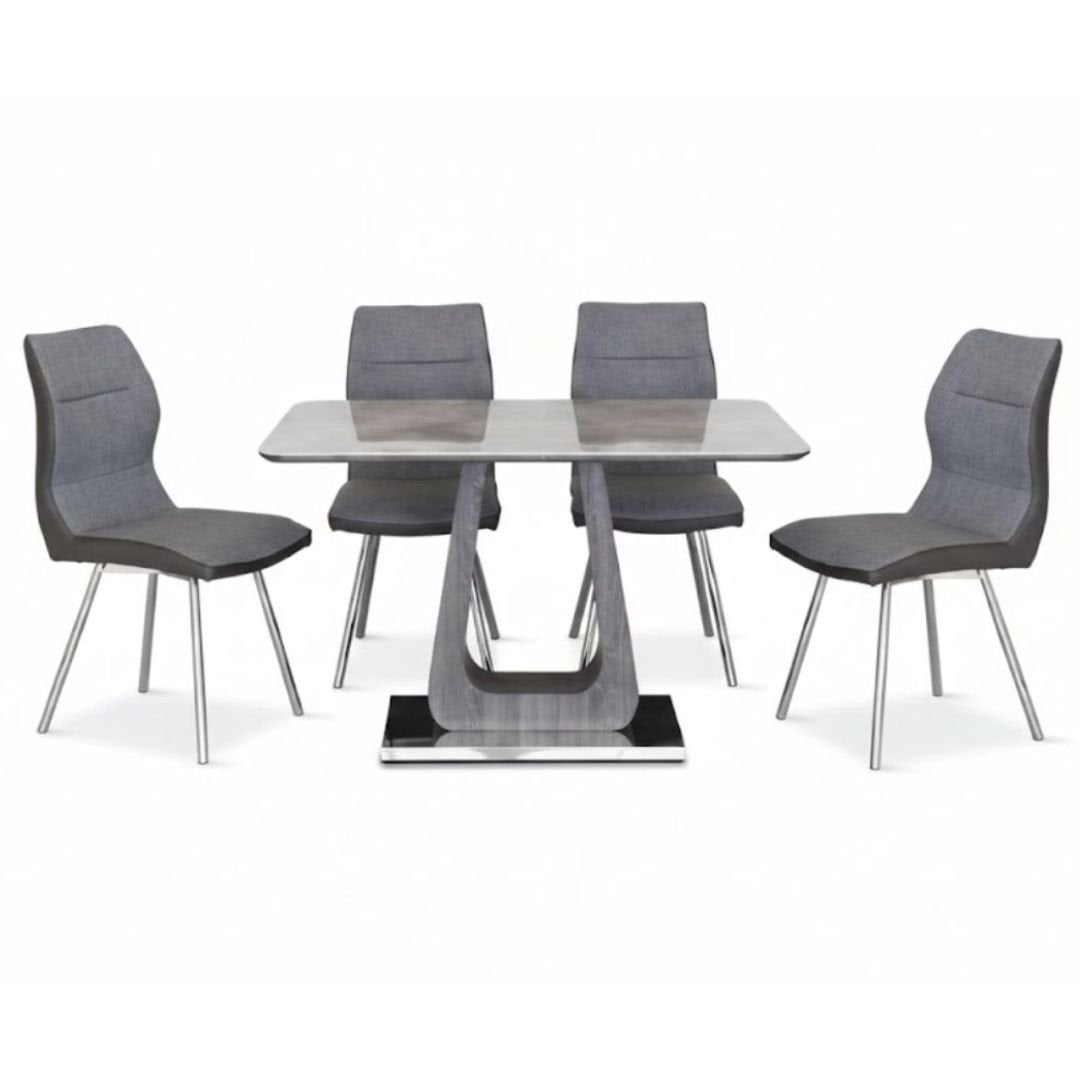 Zermatt 120cm Grey Ceramic Dining Table and 4 Zermatt Dining Chairs