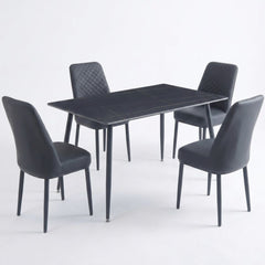 Oxford Black Ceramic Dining Table and 4 Black Upholstered Chairs Set