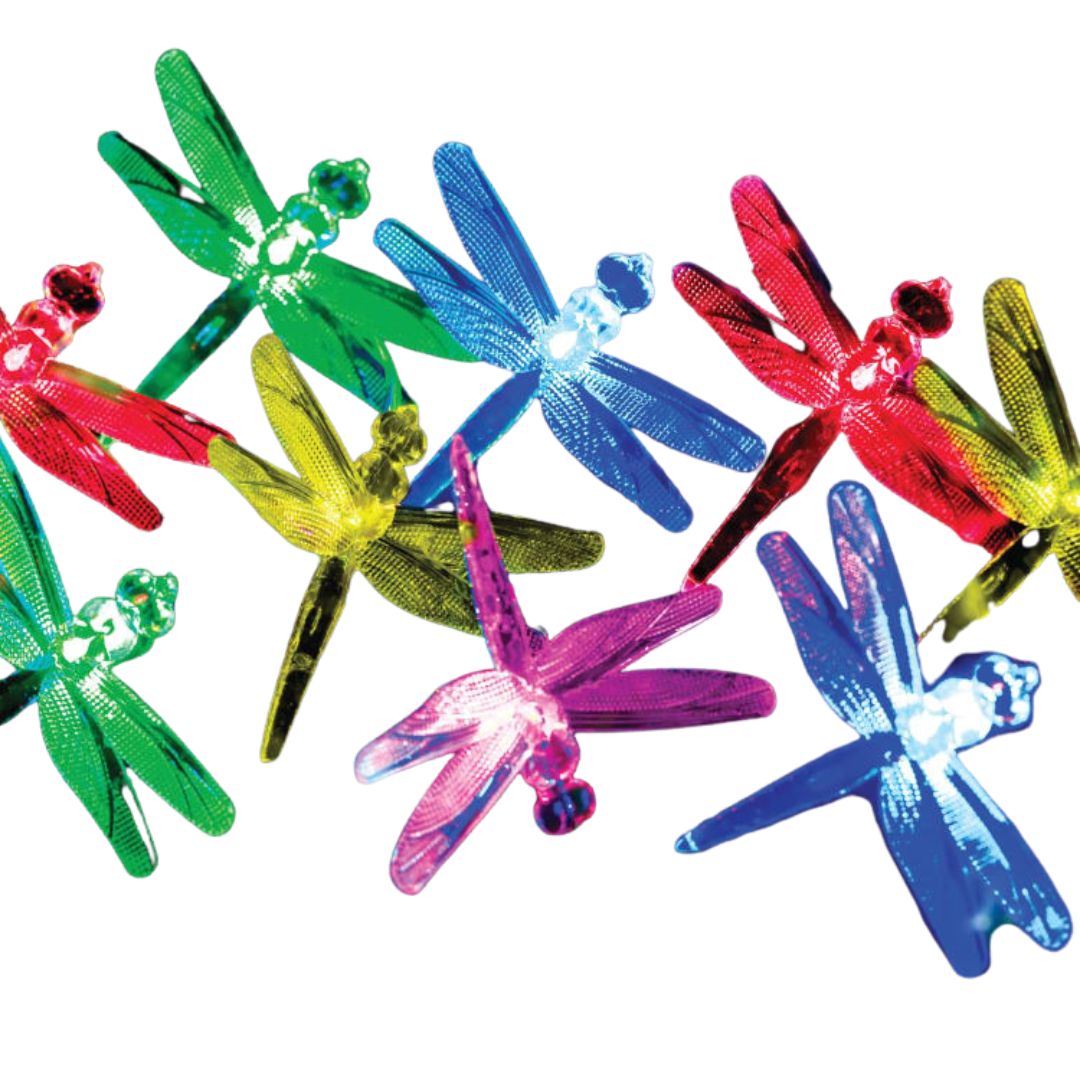 Solar Powered 24 LED Dragonfly String Lights - Multicolour Garden