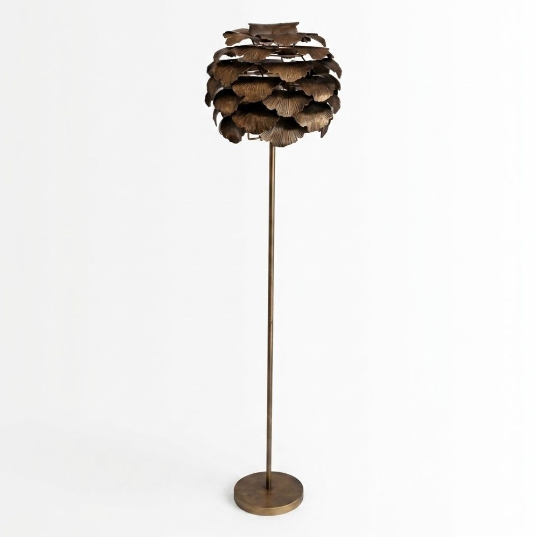 Pine Cone Gold Floor Lamp Metal Statement Light for Living Room Decor