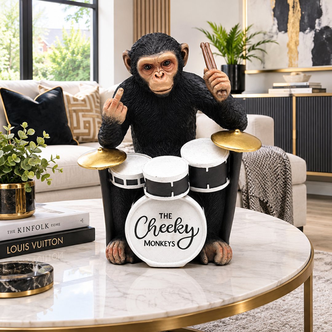 Home Luxe Cheeky Monkey Drum Kit Middle Finger Gesture Statue | 20cm