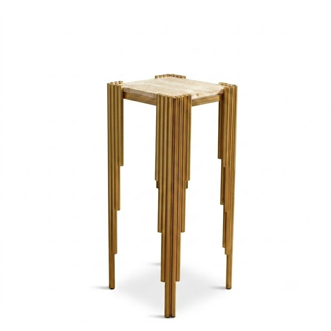 Sassari Gold Lamp Table 30x30x70cm Cream Marble Modern Side Table